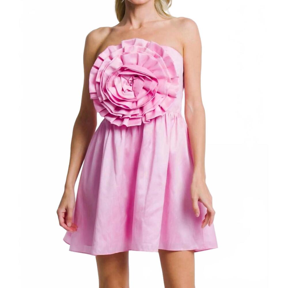 NEW CIEBON mischa 3d flower strapless dress in pink